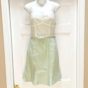 Nanette Lepore Dress 8 Green White Gingham Belt